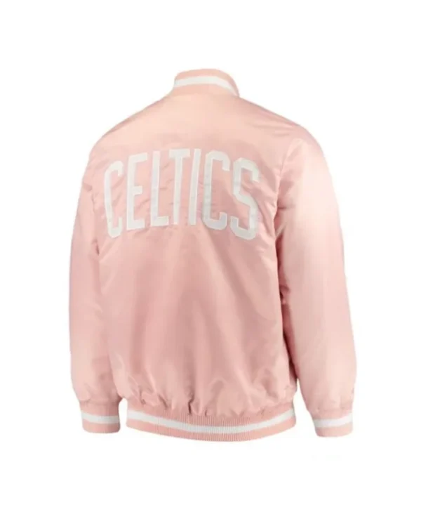 Shop Boston Celtics Full-Snap Pink Varsity Satin Jacket