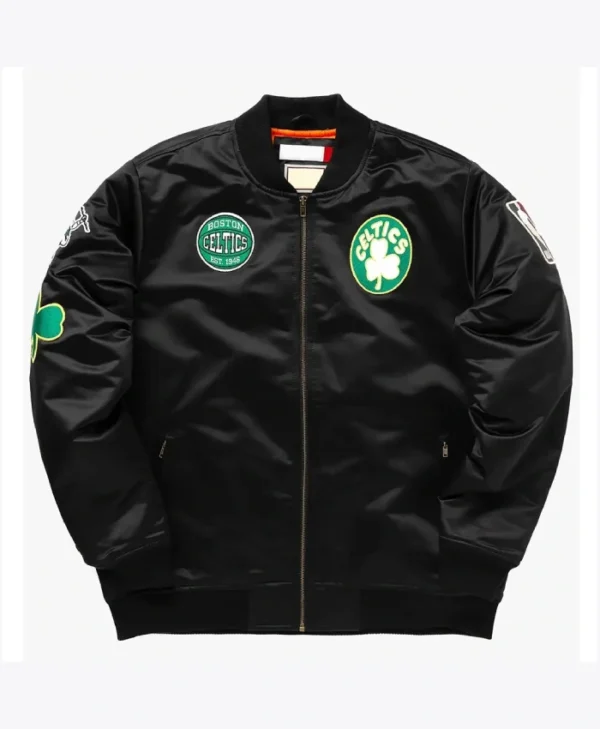 Shop Boston Celtics Full-Zip Satin Bomber Jacket