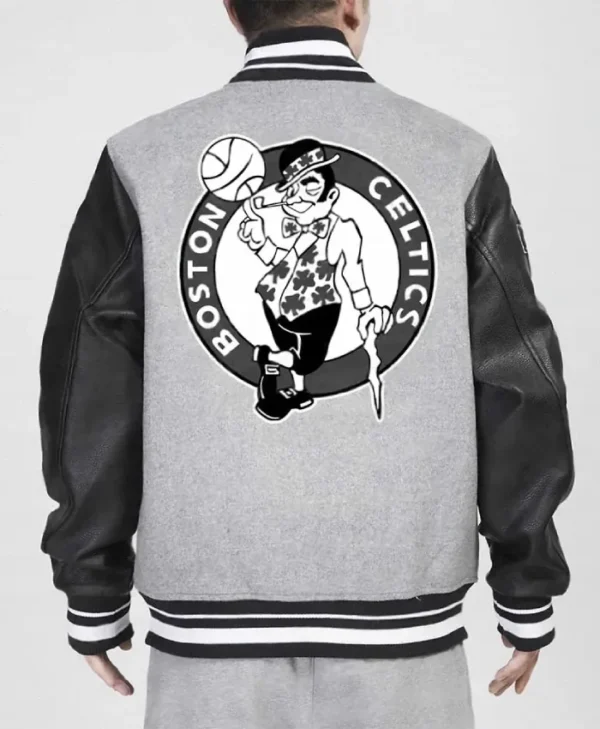 Boston Celtics Gray and Black Varsity Jacket