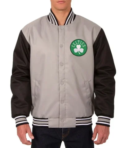 Boston Celtics Poly Twill Gray and Black Full-Jacket
