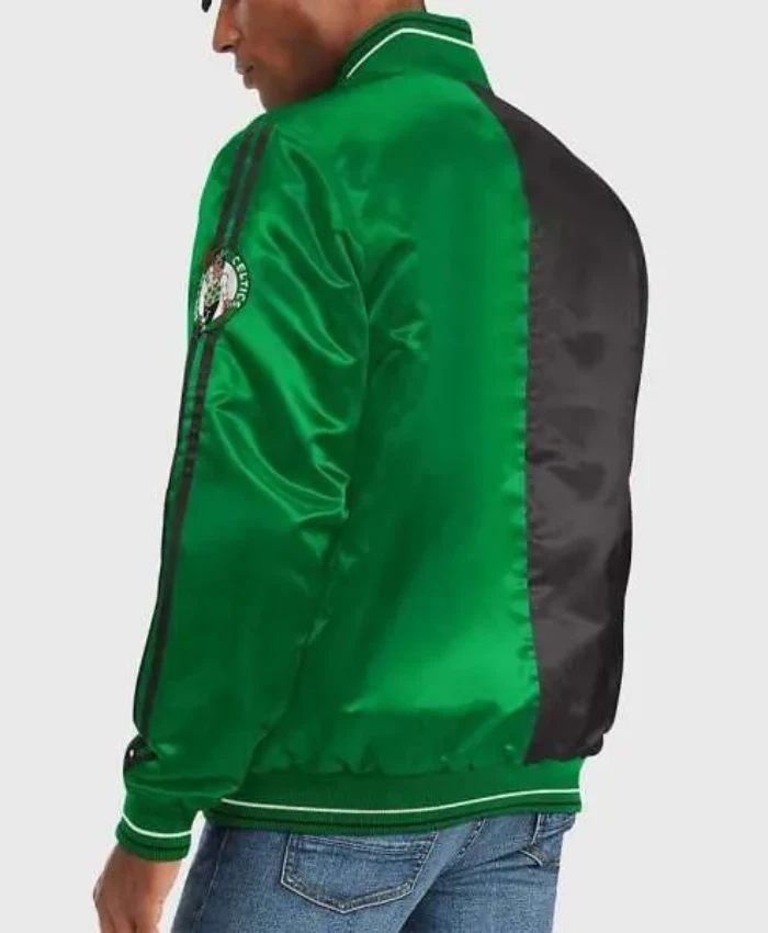 Boston Celtics Striped Green Black Satin Varsity Jacket