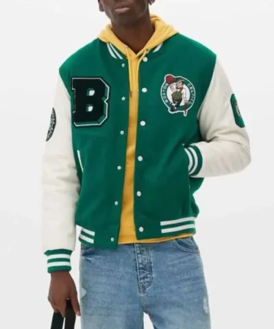 Boston Celtics WoolLeather Green and Off White Varsity Jacket