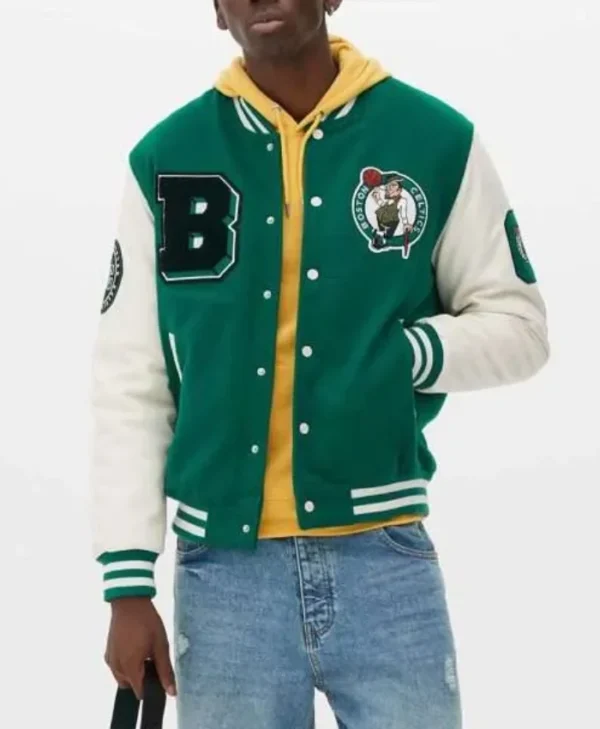 Boston Celtics WoolLeather Green and Off White Varsity Jacket