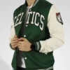 NBA Boston Celtics Green and Off White WoolLeather Jacket