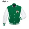 Boston Celtics Full-Snap Varsity WoolLeather Green and White Jacket