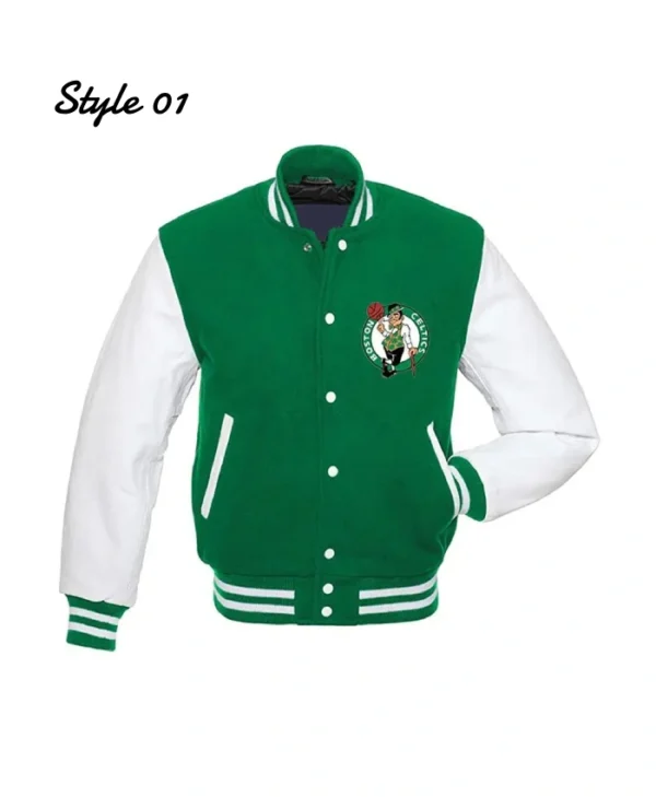 Boston Celtics Full-Snap Varsity WoolLeather Green and White Jacket