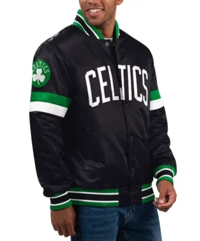 Boston Celtics Home Game Full-Snap Satin Black Varsity Jacket