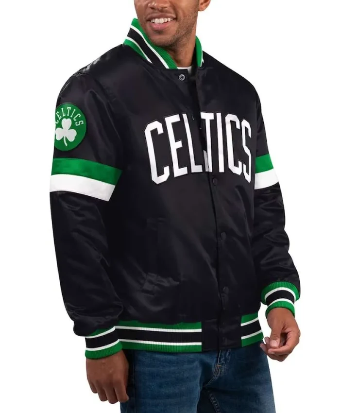Boston Celtics Home Game Full-Snap Satin Black Varsity Jacket