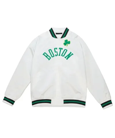 Shop Boston Celtics White Full-Snap Satin Lightweight Jacket