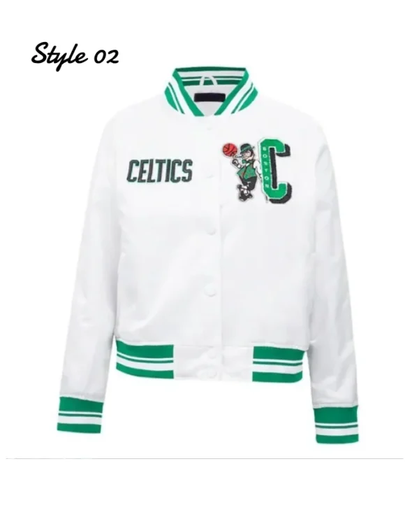 Boston Celtics Mashup Classic Rib Full-Snap Satin White Jacket