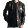 Boston Celtics Metallic Full-Snap Black Leather Jacket
