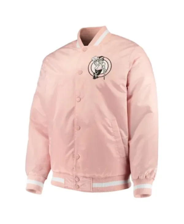 Boston Celtics Full-Snap Pink Varsity Satin Jacket
