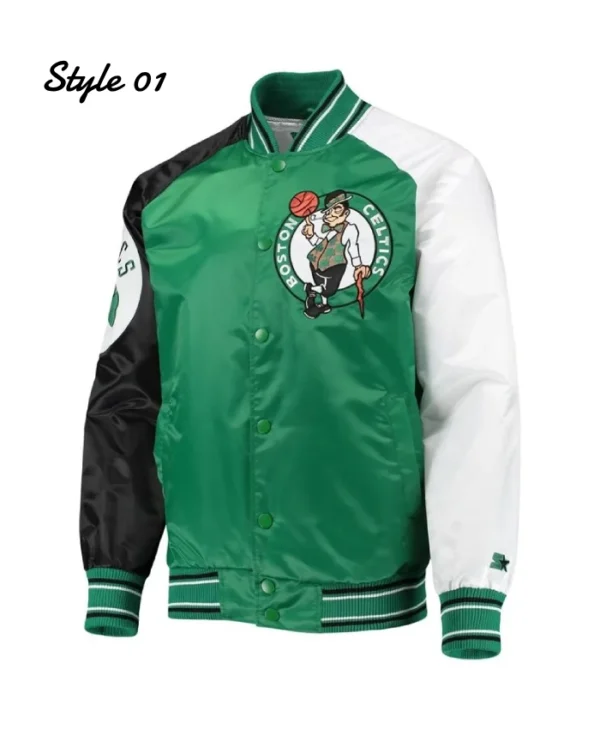 Boston Celtics Reliever Full-Snap Varsity Satin Kelly Jacket
