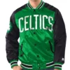 Renegade Boston Caeltics Full-Snap Varsity Satin Kelly Green and Black Jacket