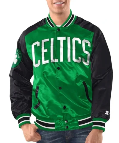 Renegade Boston Caeltics Full-Snap Varsity Satin Kelly Green and Black Jacket