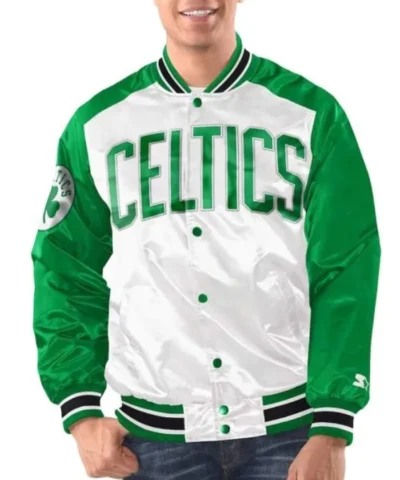 Renegade Boston Celtics WhiteKelly Green Full-Snap Satin Varsity Jacket