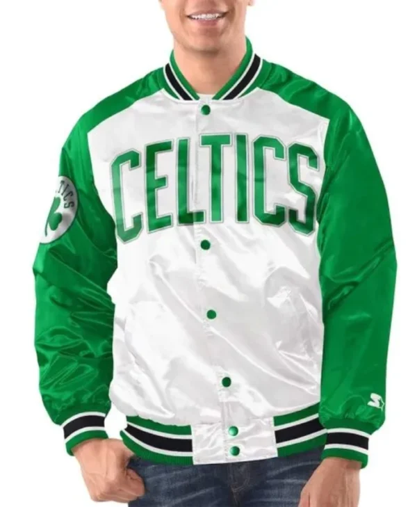 Renegade Boston Celtics WhiteKelly Green Full-Snap Satin Varsity Jacket