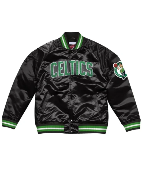 Retro Boston Celtics Black Satin Full-Snap Jacket