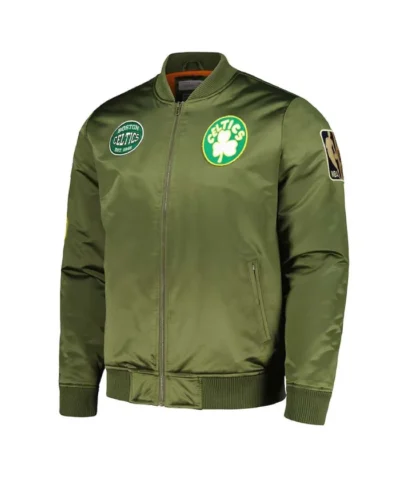 Boston Celtics Classics Retro Full-Zip Olive Satin Jacket