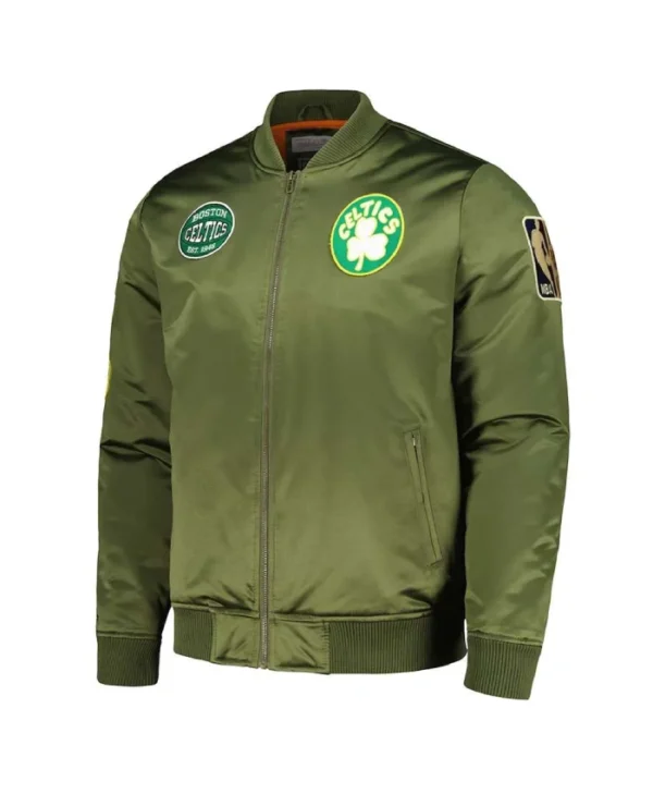 Boston Celtics Classics Retro Full-Zip Olive Satin Jacket