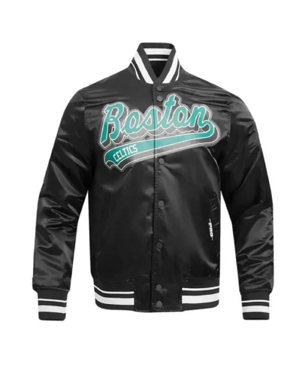 Shop Boston Celtics Script Tail Full-Snap Satin Black Jacket
