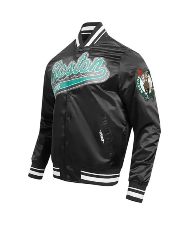 Shop Boston Celtics Script Tail Black Satin Jacket