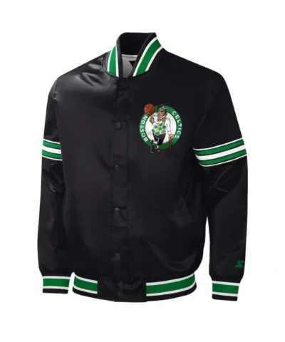Boston Celtics Slider Full-Snap Varsity Satin Black Jacket
