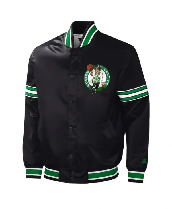 Boston Celtics Slider Full-Snap Varsity Satin Black Jacket