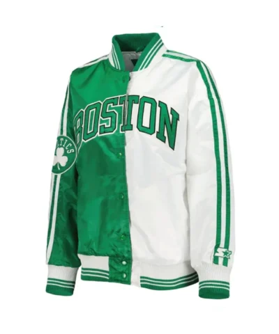 Boston Celtics Split Full-Snap Varsity Satin Jacket