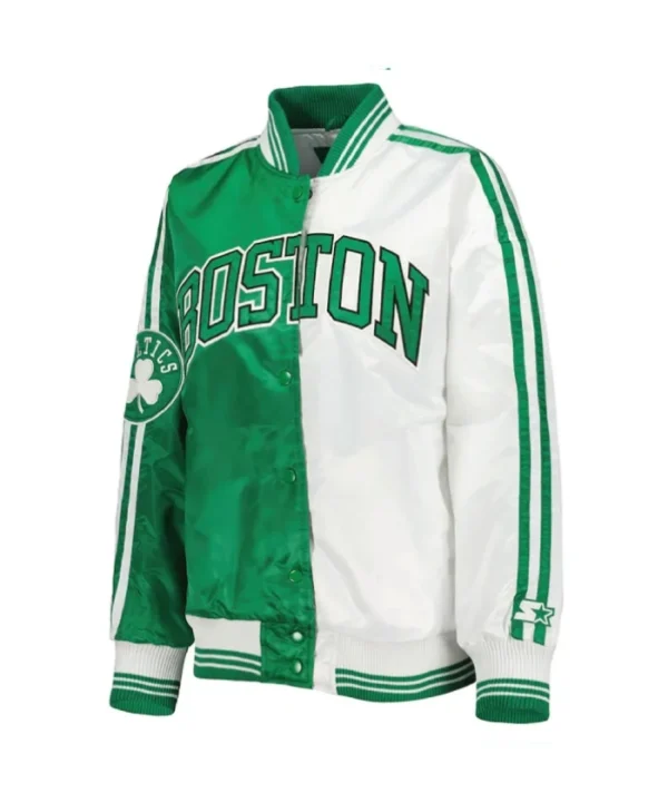 Boston Celtics Split Full-Snap Varsity Satin Jacket