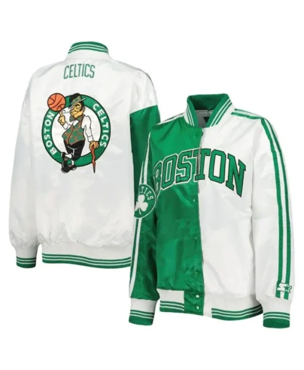 Boston Celtics Split Full-Snap Varsity Satin GreenWhite Jacket