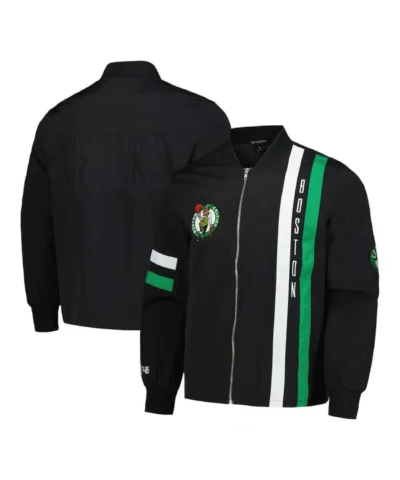 Boston Celtics Stitch Applique Cotton Black Bomber Jacket