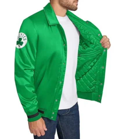 Boston Celtics Stitch Applique Full-Snap Satin Kelly Green Jacket