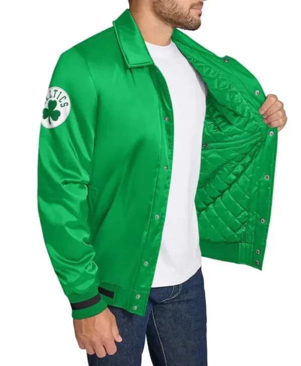 Boston Celtics Stitch Applique Full-Snap Satin Kelly Green Jacket
