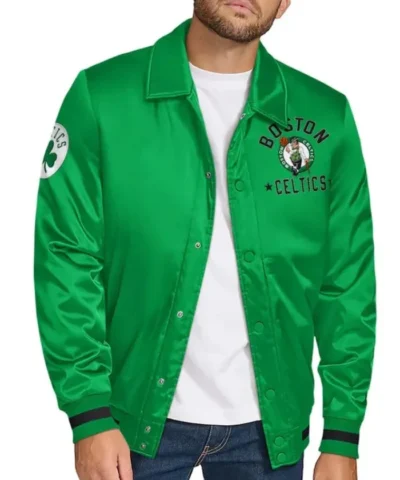 Boston Celtics Stitch Applique Full-Snap Satin Kelly Jacket