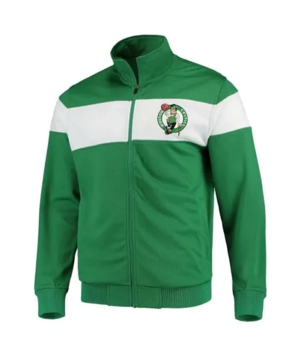 Strength Striped Boston Celtics Full-Zip Kelly GreenWhite Track Jacket