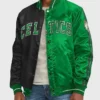 Boston Celtics Green and Black Full-Snap Varsity Satin Jacket