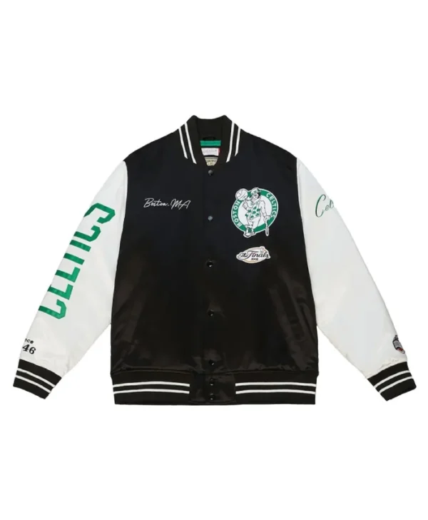 Team Origins Boston Celtics Full-Snap Satin BlackWhite Jacket