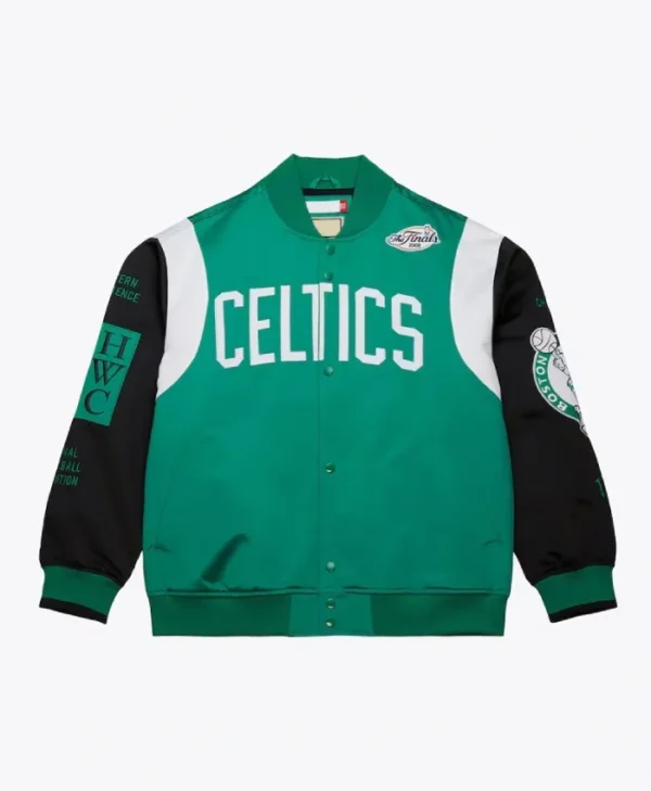 Boston Celtics Team Origins Full-Snap Satin Green and Black Jacket