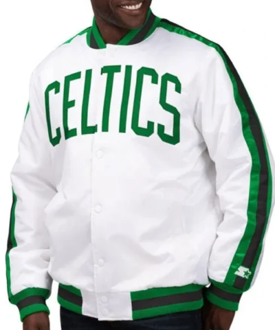 Shop The D-Line Boston Celtics Full-Snap Satin White Jacket