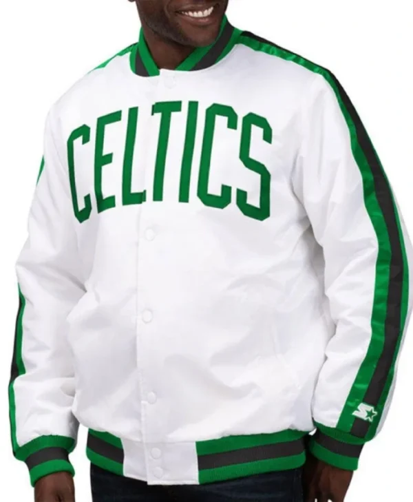 Shop The D-Line Boston Celtics Full-Snap Satin White Jacket