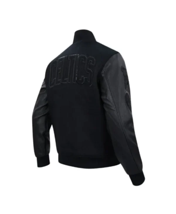Shop Boston Celtics Triple Black Full-Zip Varsity WoolLeather Jacket