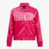 Boston Celtics Triple Full-Snap Satin Pink Varsity Jacket