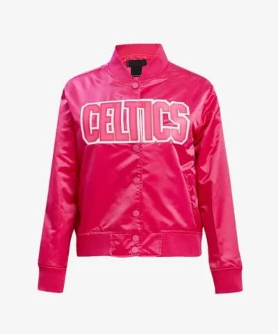 Boston Celtics Triple Full-Snap Satin Pink Varsity Jacket