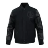 Boston Celtics Triple Black Full-Zip Varsity WoolLeather Jacket