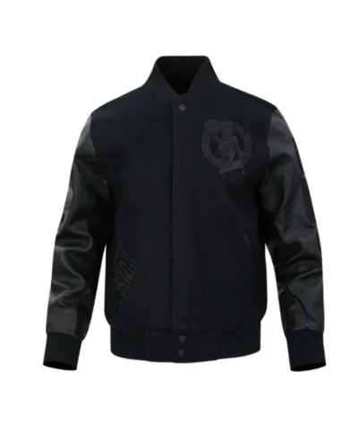 Boston Celtics Triple Black Full-Zip Varsity WoolLeather Jacket