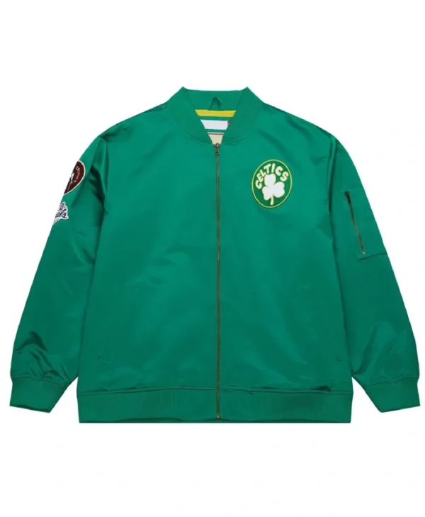 Vintage Logo Boston Celtics Full-Zip Green Satin Bomber Jacket