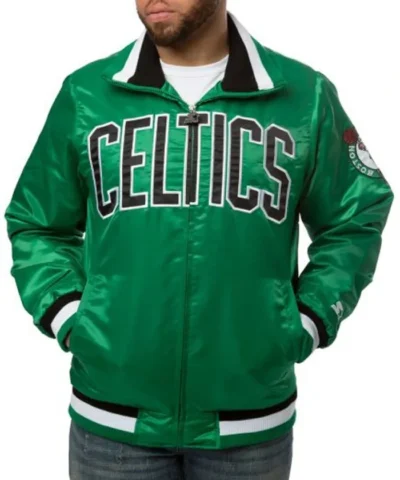 Shop Boston Celtics Full-Zip Green Satin Varsity Jacket