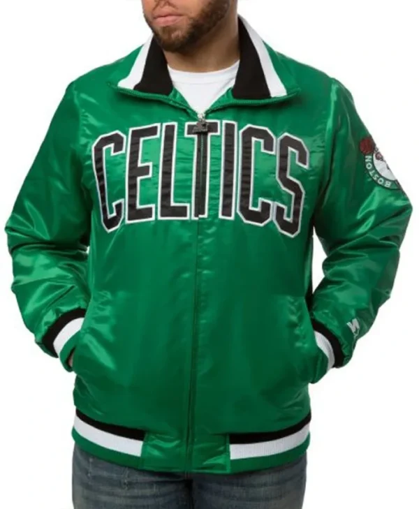 Shop Boston Celtics Full-Zip Green Satin Varsity Jacket