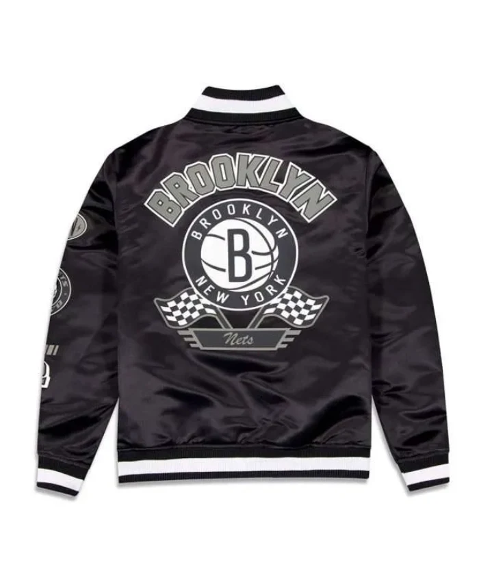 Brooklyn Nets Rally Drive 2024 Black Satin Jacket